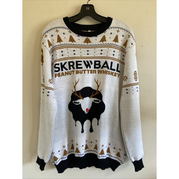 Skrewball Peanut Butter Whiskey Ugly Christmas Sweater Holiday Crewneck Adult L - Picture 1 of 12